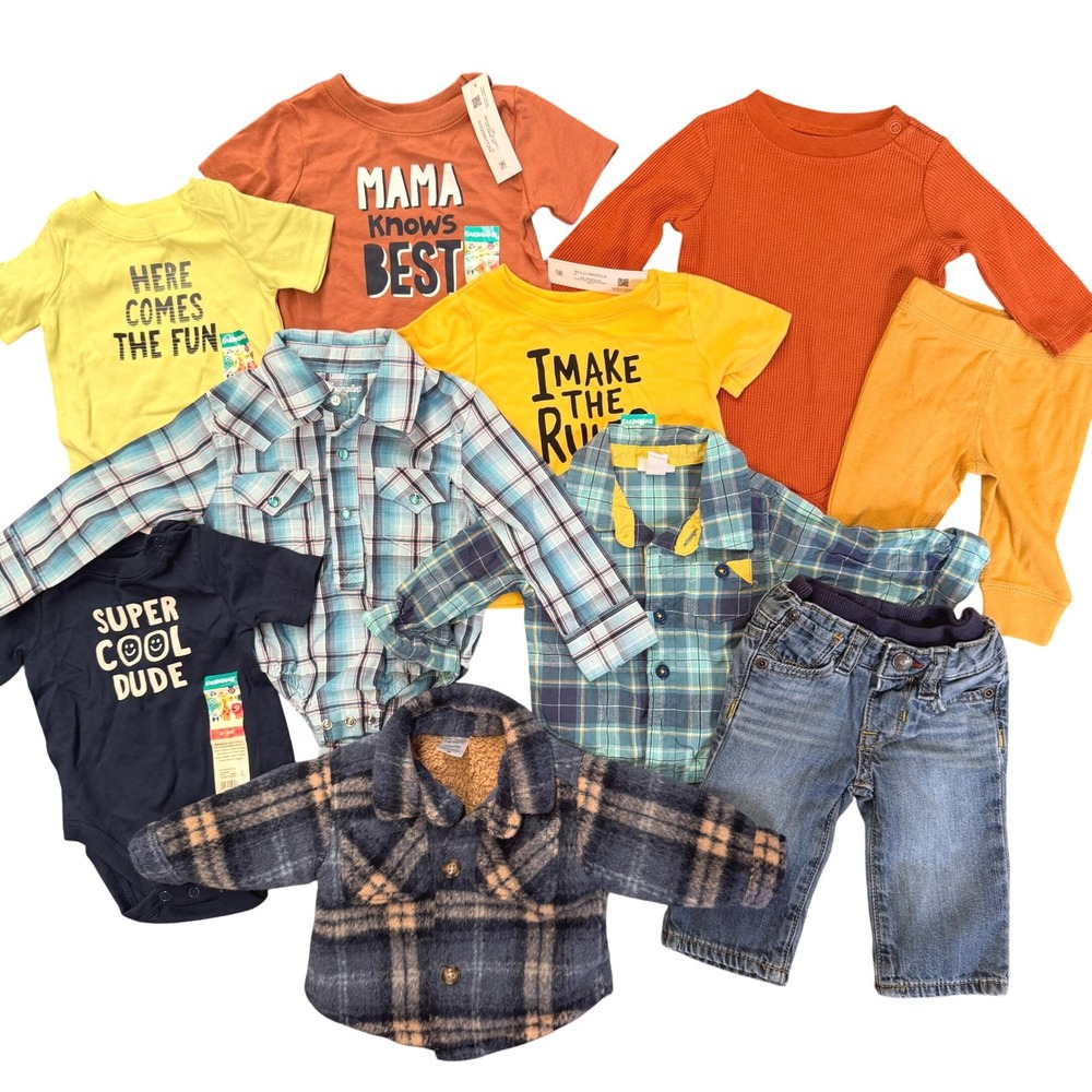 Baby Boy Clothes Lot 0-3M Carters Sherpa Jacket Wrangler Plaid Jeans NWT 10pc